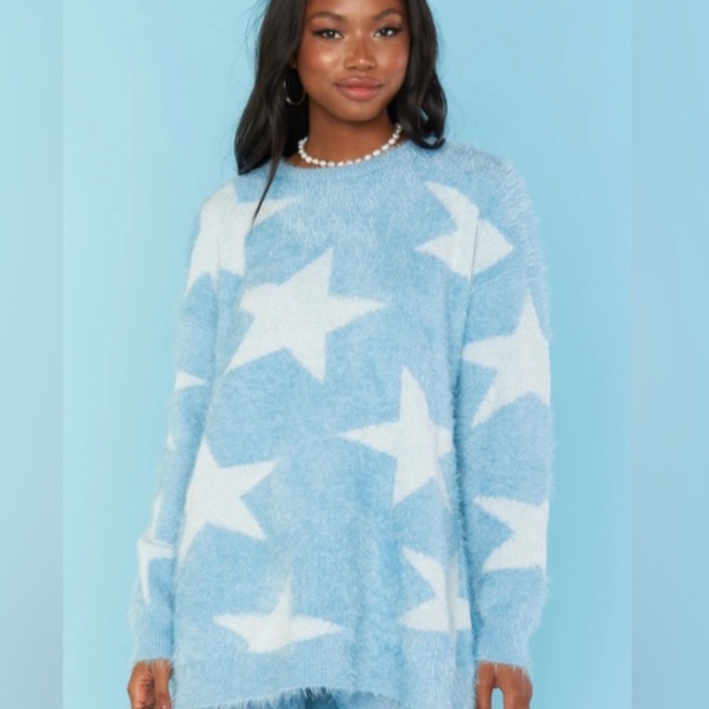 Show me Your Mumu Oversized , super soft, light blue star sweater